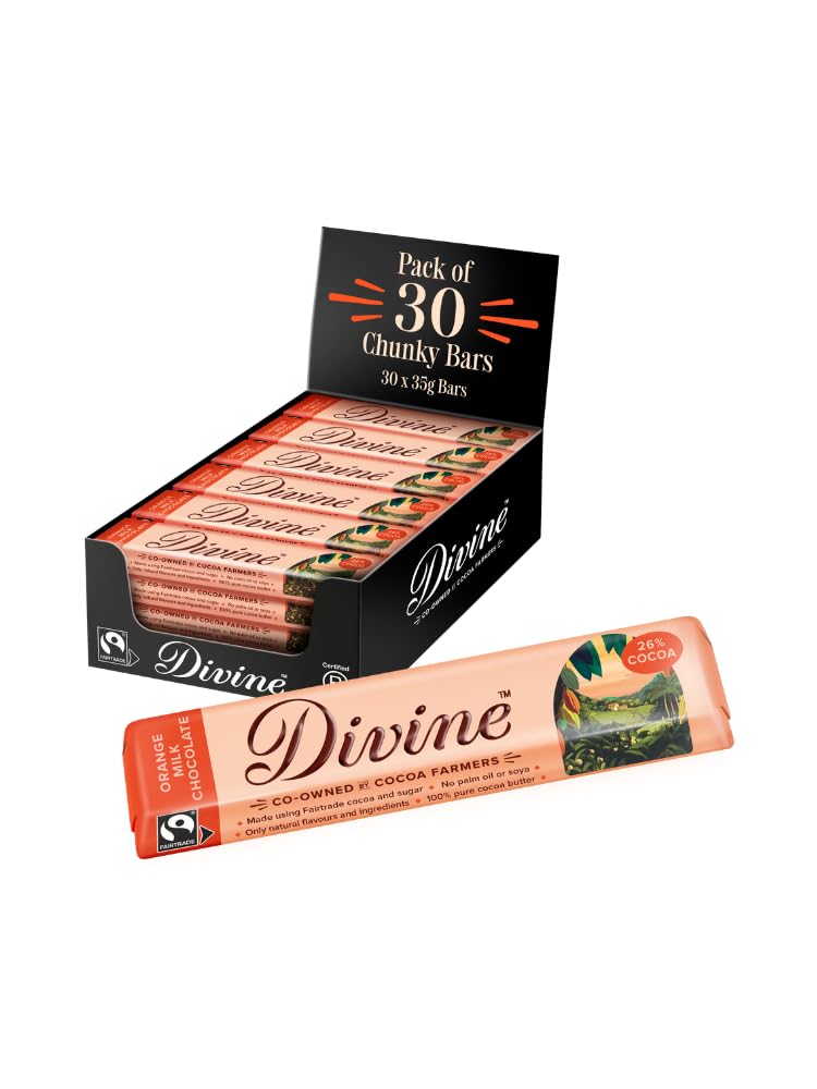 Divine Orange Milk Chocolate Bars - 30 x 35g Multipack | Fairtrade | Natural Orange Flavour