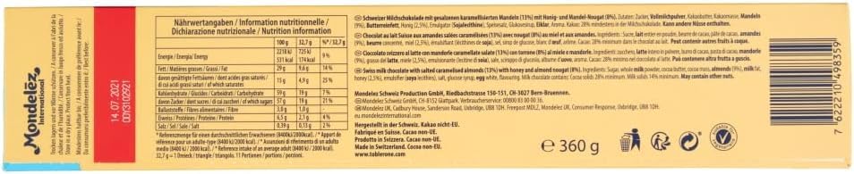 Toblerone Milk Chocolate, Honey & Almond Nougat Bar - 360g 4