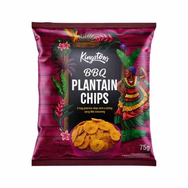 Kingston's BBQ Plantain Chips - Spicy Vegan Snack | 12 x 75g Multipack