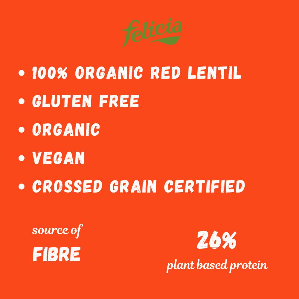 Felicia Organic Red Lentil Orzo Pasta - High Protein 26g, Gluten Free, 250g