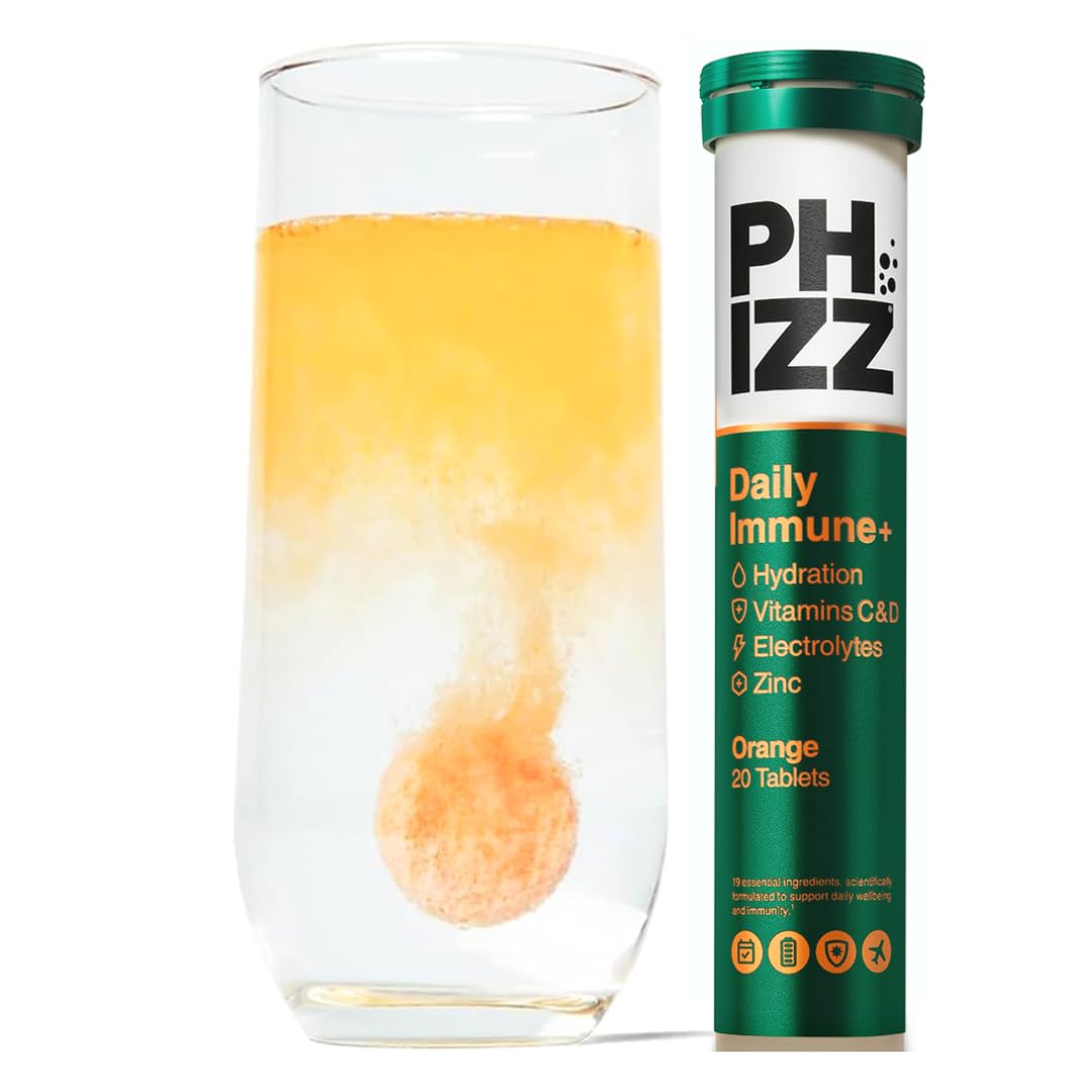 Phizz Daily Immune+ Orange Effervescent Tablets - Hydration, Immunity, Electrolytes & Vitamins | 20 Count 1