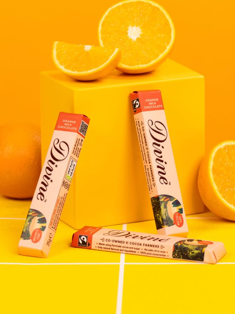 Divine Orange Milk Chocolate Bars - 30 x 35g Multipack | Fairtrade | Natural Orange Flavour