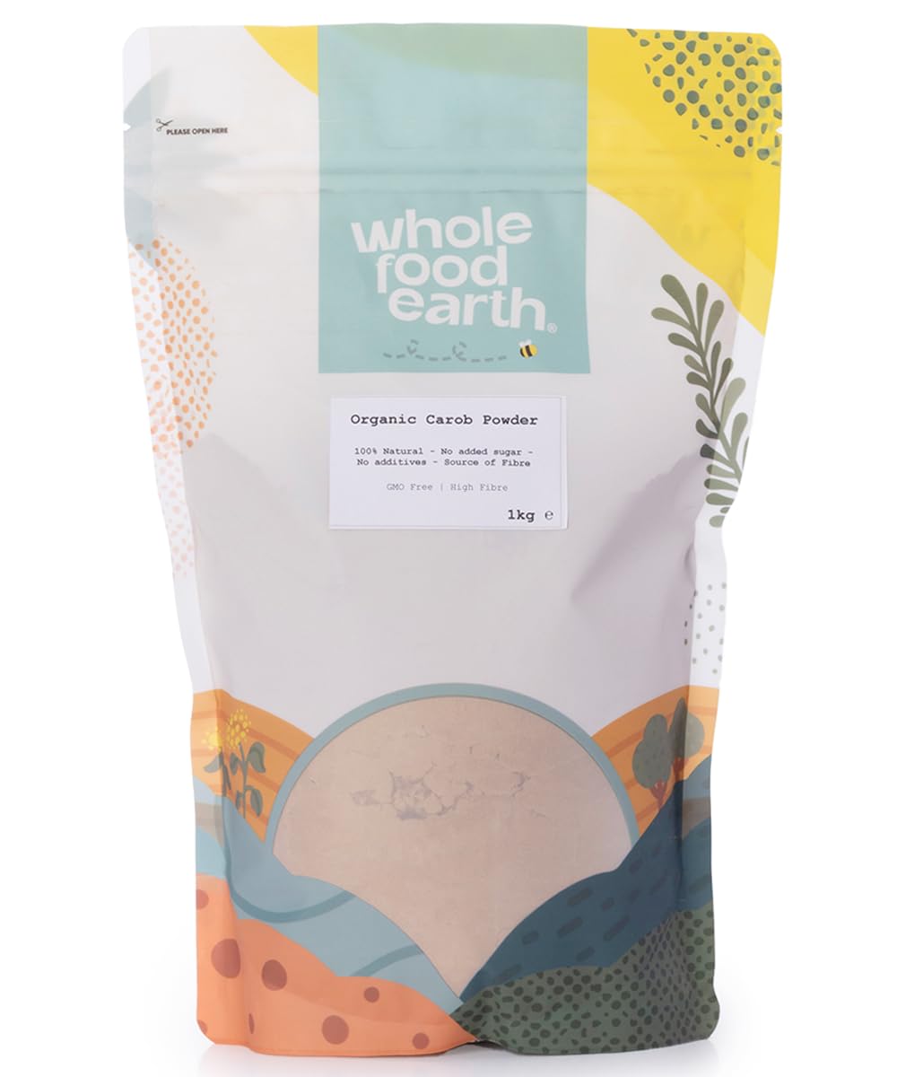 Wholefood Earth Organic Carob Powder - 1kg Bag | Vegan | High Fibre | Caffeine-Free 1