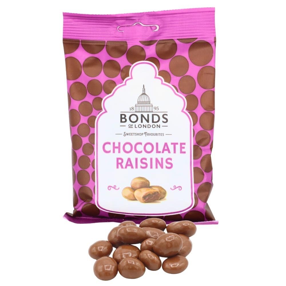 Bonds of London Chocolate Raisins - 75g Bag, Pack of 12