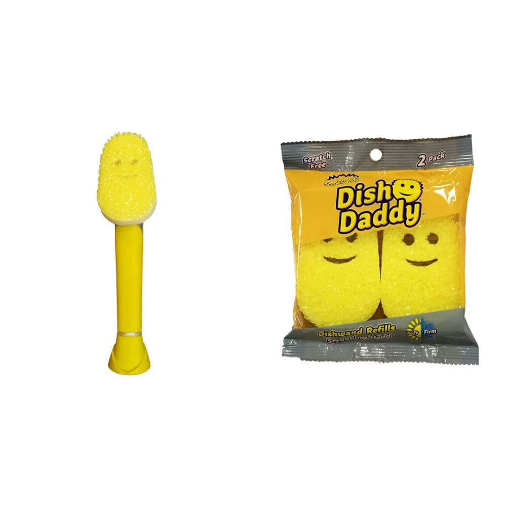 Scrub Daddy Dish Daddy Soap Dispensing Dish Wand - Yellow, 2 Refill Heads Included