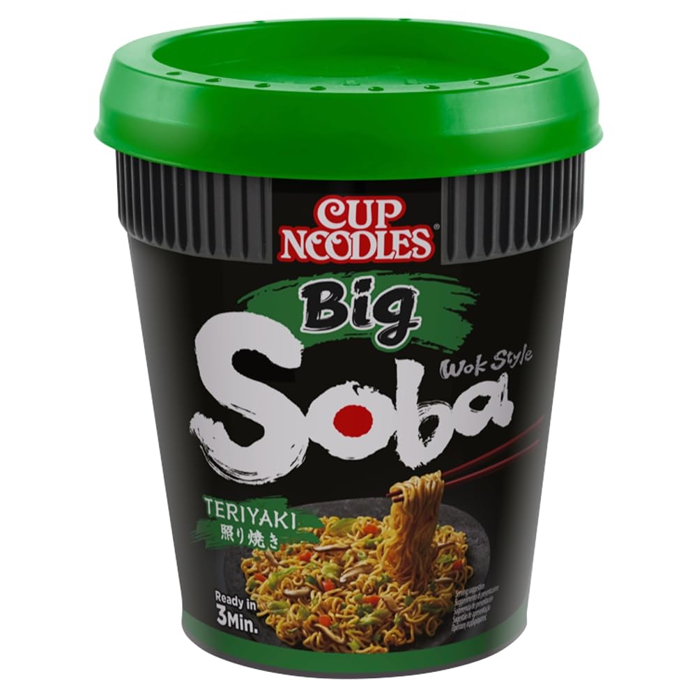 NISSIN Soba Big Teriyaki Instant Wok Style Noodles - 113g Pots (Pack of 6)