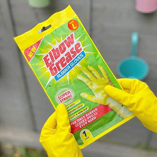 Elbow Grease Rubber Gloves - Cotton Lined, Non-Slip, Super Strong | Size Large, Pack of 2 2