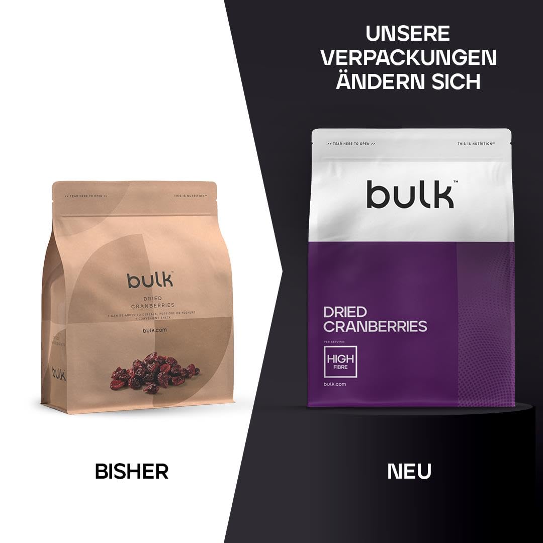 BULK POWDERS Dried Cranberries - 1kg (2 x 500g Packs) | High Fibre | Suitable for Vegetarians