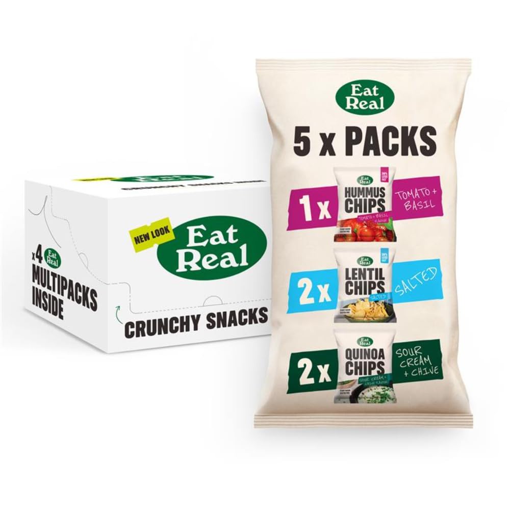 Eat Real Mixed Multipack Lentil, Quinoa & Hummus Chips - 20 Bags (Salted, Sour Cream & Chive, Tomato & Basil)