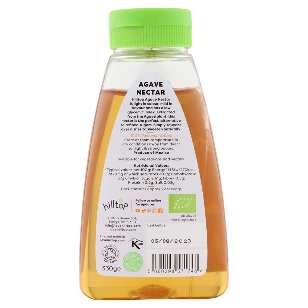 Hilltop Organic Agave Nectar - Low GI Sweetener | Vegan Friendly | 330g (Pack of 2) 2