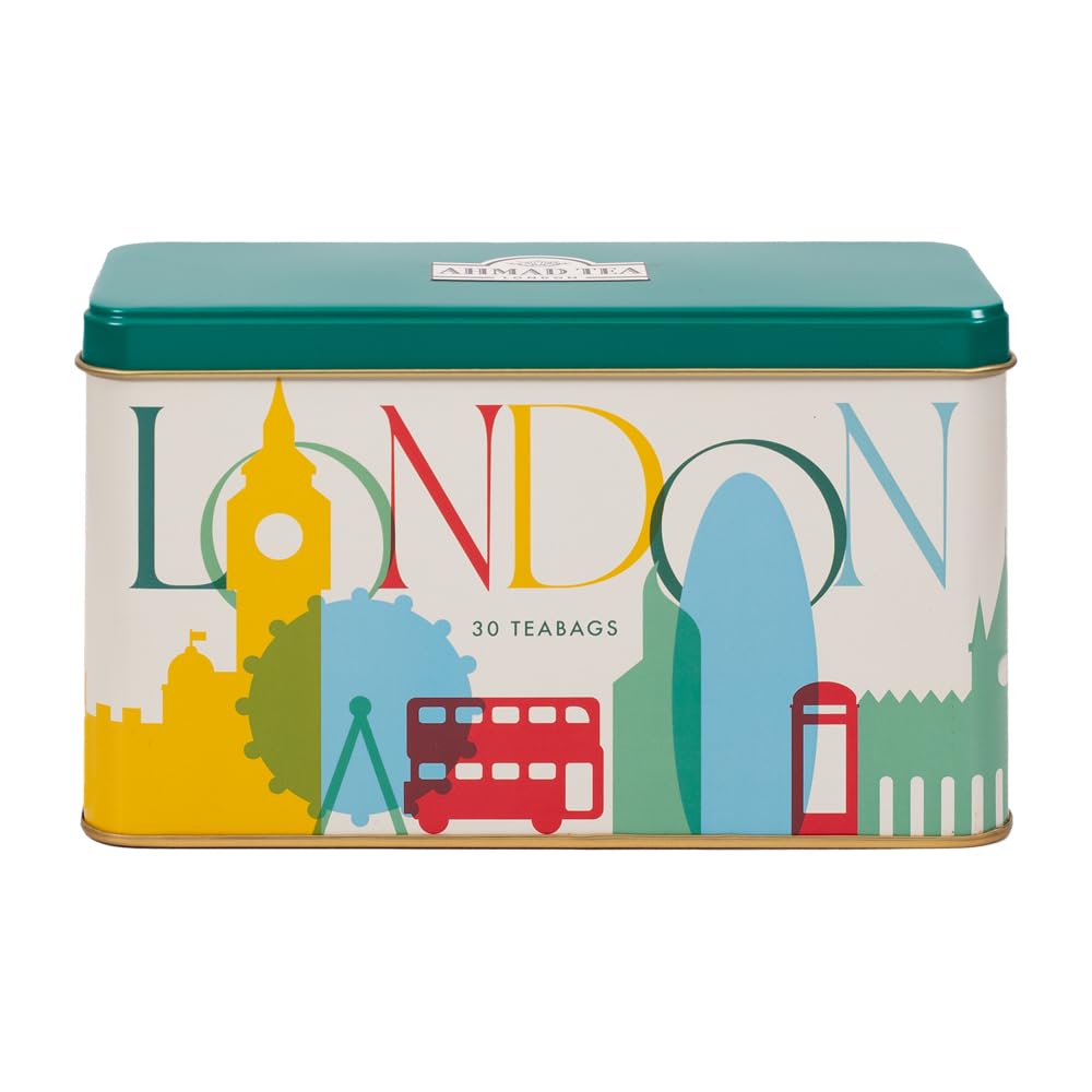 Ahmad Tea English Breakfast Tea - 30 Individually Wrapped Teabags in London Skyline Caddy 1