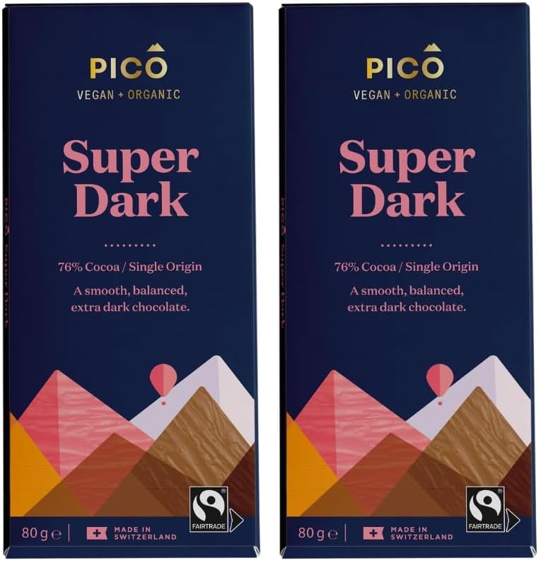 SOULFRESH Pico Super Dark Chocolate Vegan Bars - 85% Cocoa, Organic, Pack of 2