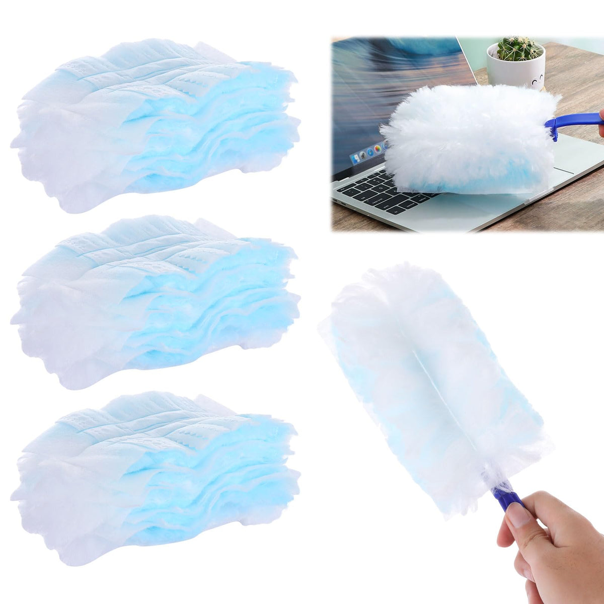 ASelected Fluffy Duster Refills - 30 Pcs with 1 Handle | Traps Dust Effectively | Blue 1
