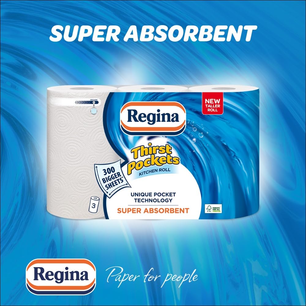 Regina Thirst Pockets Kitchen Roll - 6 Extra-Long Rolls | 600 Double Layered Sheets | High Absorbent 4