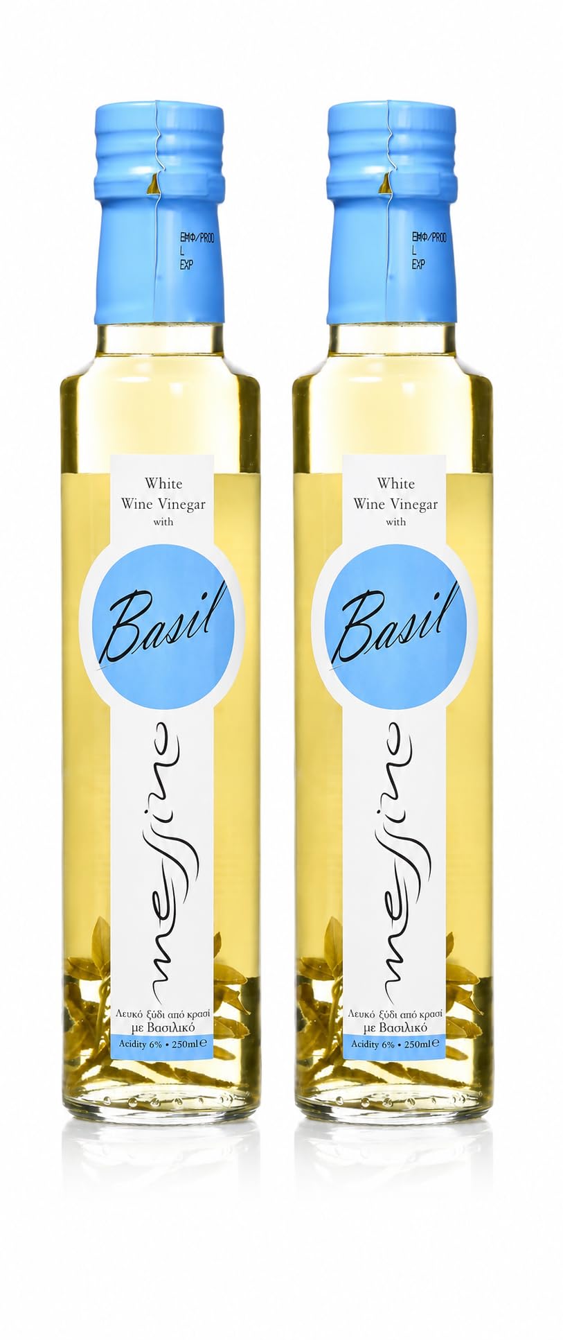 Messino Greek White Wine Vinegar with Basil - 2 x 250ml Bottles