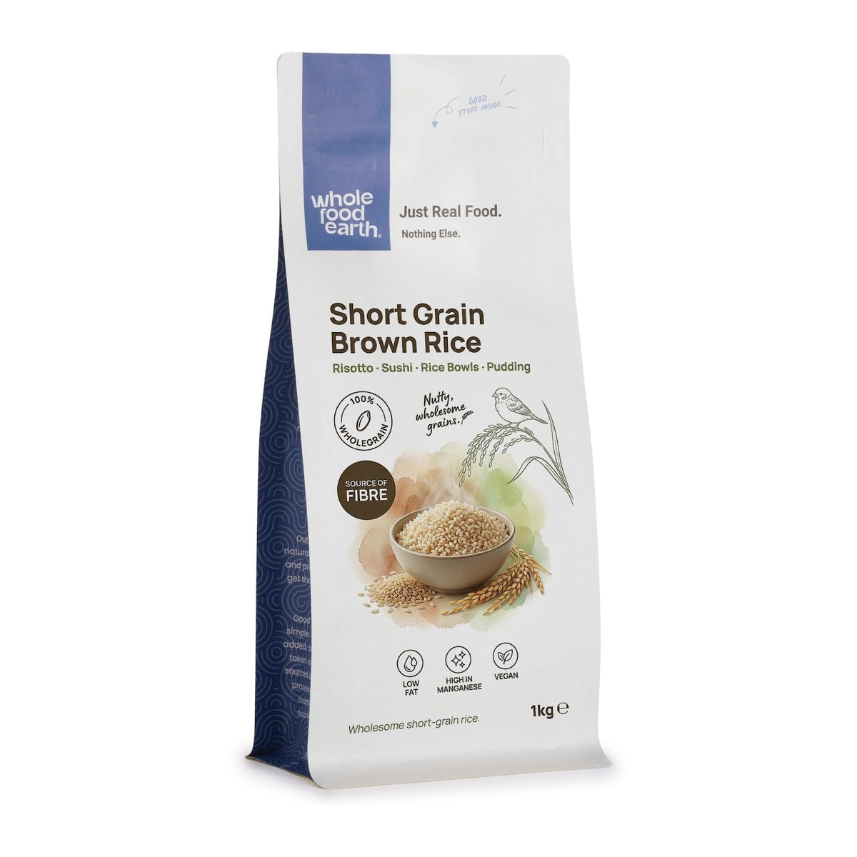 Wholefood Earth Short Grain Brown Rice - 1kg Bag | Source of Fibre | Nutty Flavour