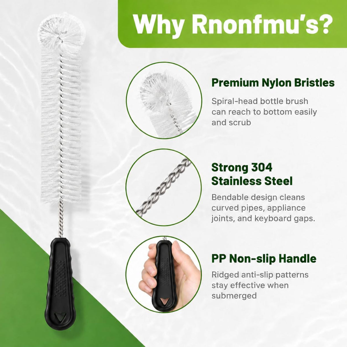 Admygo 3-in-1 Bottle Cleaning Brush Set - Long Handle, Straw & Lid Brushes Included 3