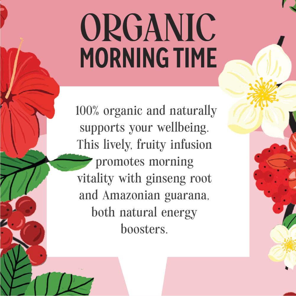 Heath & Heather Organic Morning Time Herbal Tea - Hibiscus, Spearmint & Guarana | 20 Count Teabags | Natural Energy 3