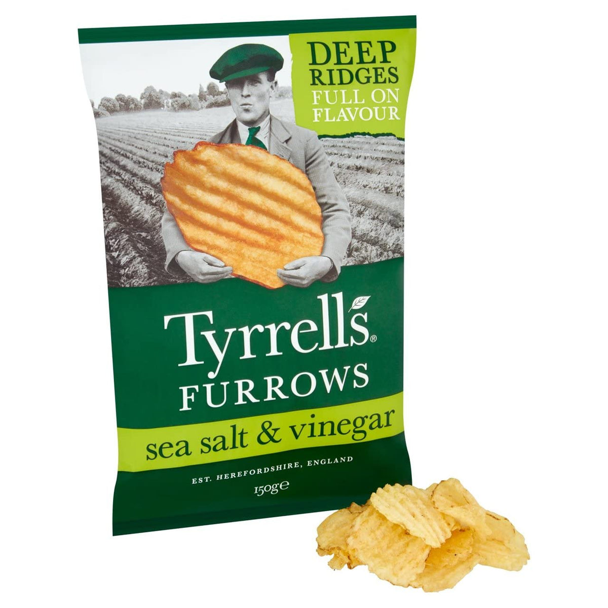 Tyrrells Sea Salt & Vinegar Furrows Crisps - Handcooked, Small Batch | 150g (Pack of 4) 3