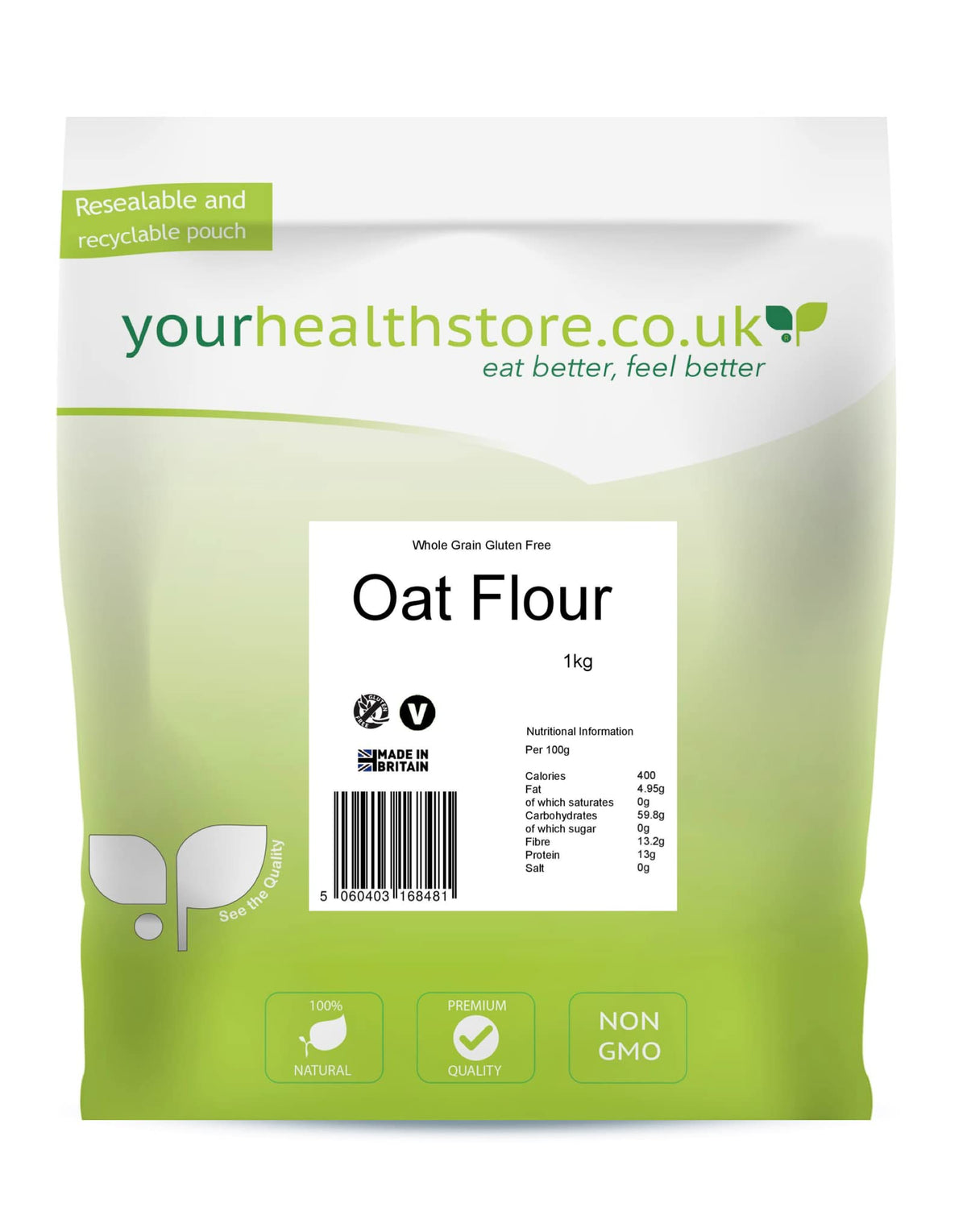 yourhealthstore Premium Whole Grain Gluten Free Oat Flour - 1kg Bag | British Oats | Dairy Free 1