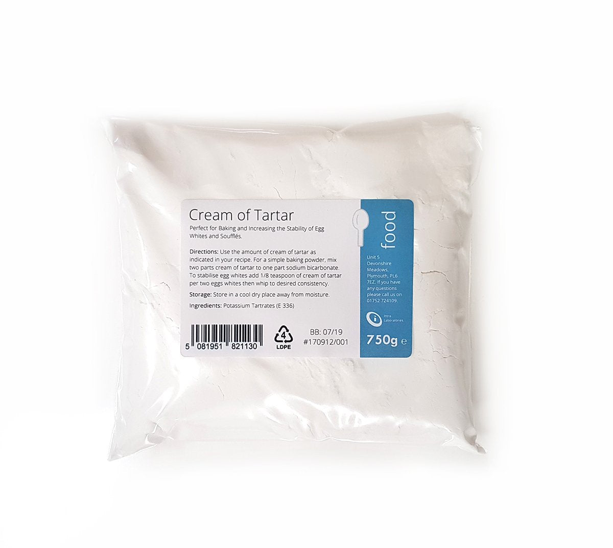 Intralabs Cream of Tartar - Food Grade Powder for Baking, Playdough & Egg Whites | 750g 1