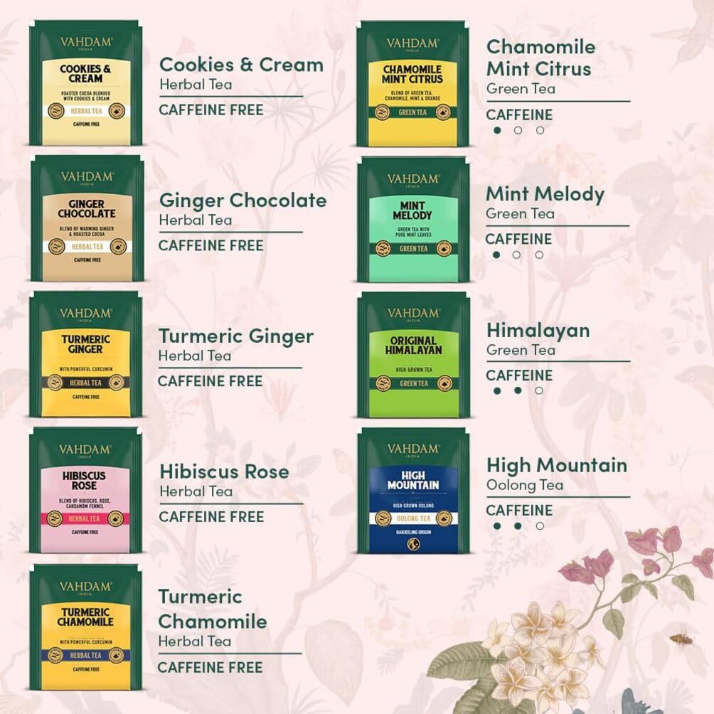VAHDAM Limited Edition Tea Gift Set for Mom | 9 Assorted Long Leaf Pyramid Tea Bags 7