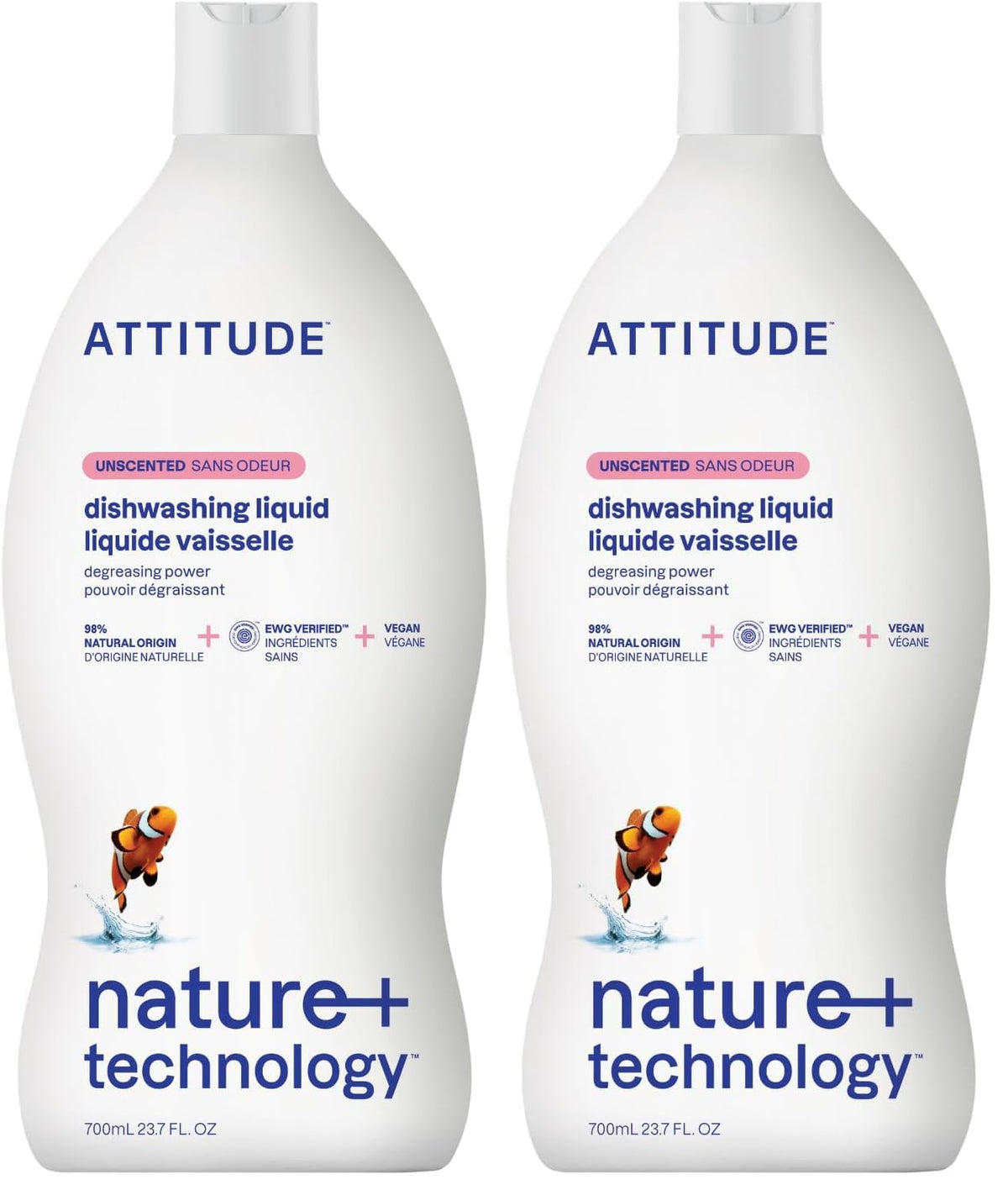 ATTITUDE Washing-Up Liquid - EWG Verified, Plant-Based, Unscented | 700 ml (Pack of 2)