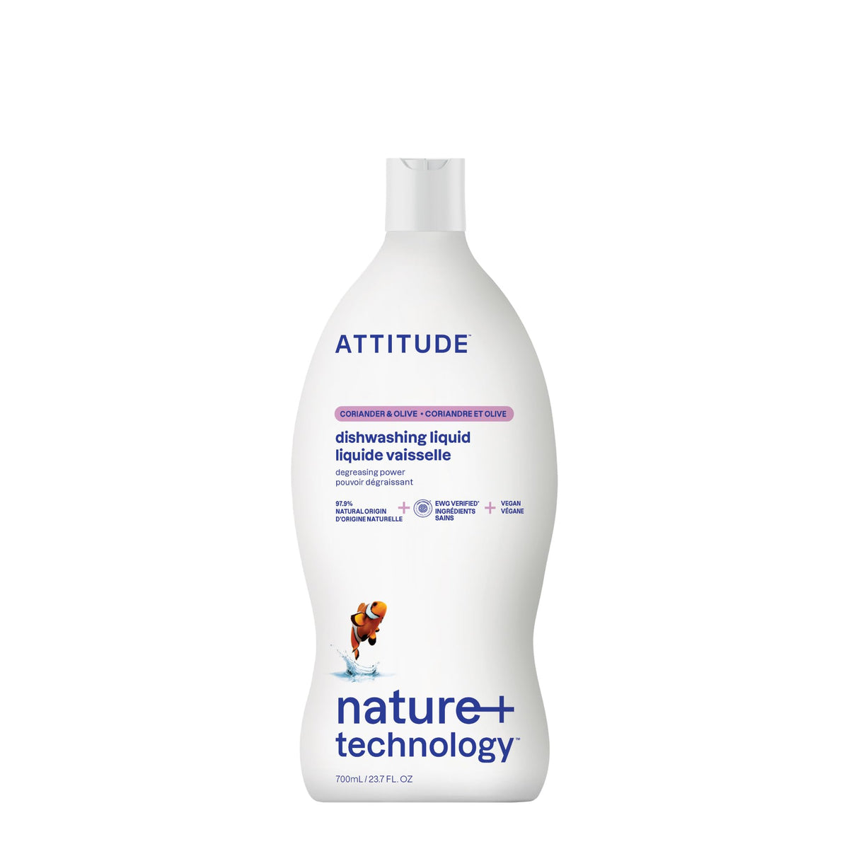 ATTITUDE Washing-Up Liquid - EWG Verified, Cuts Grease, Gentle on Hands, Olive & Coriander Scent, 700 ml