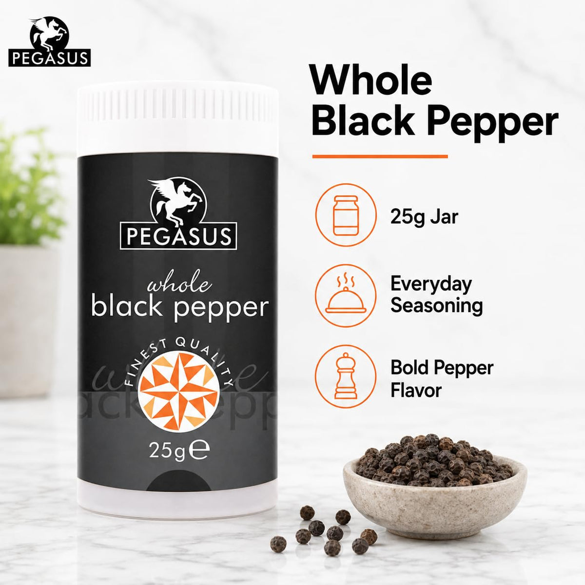 Pegasus Whole Black Peppercorns - 25g | Premium Spice for Cooking