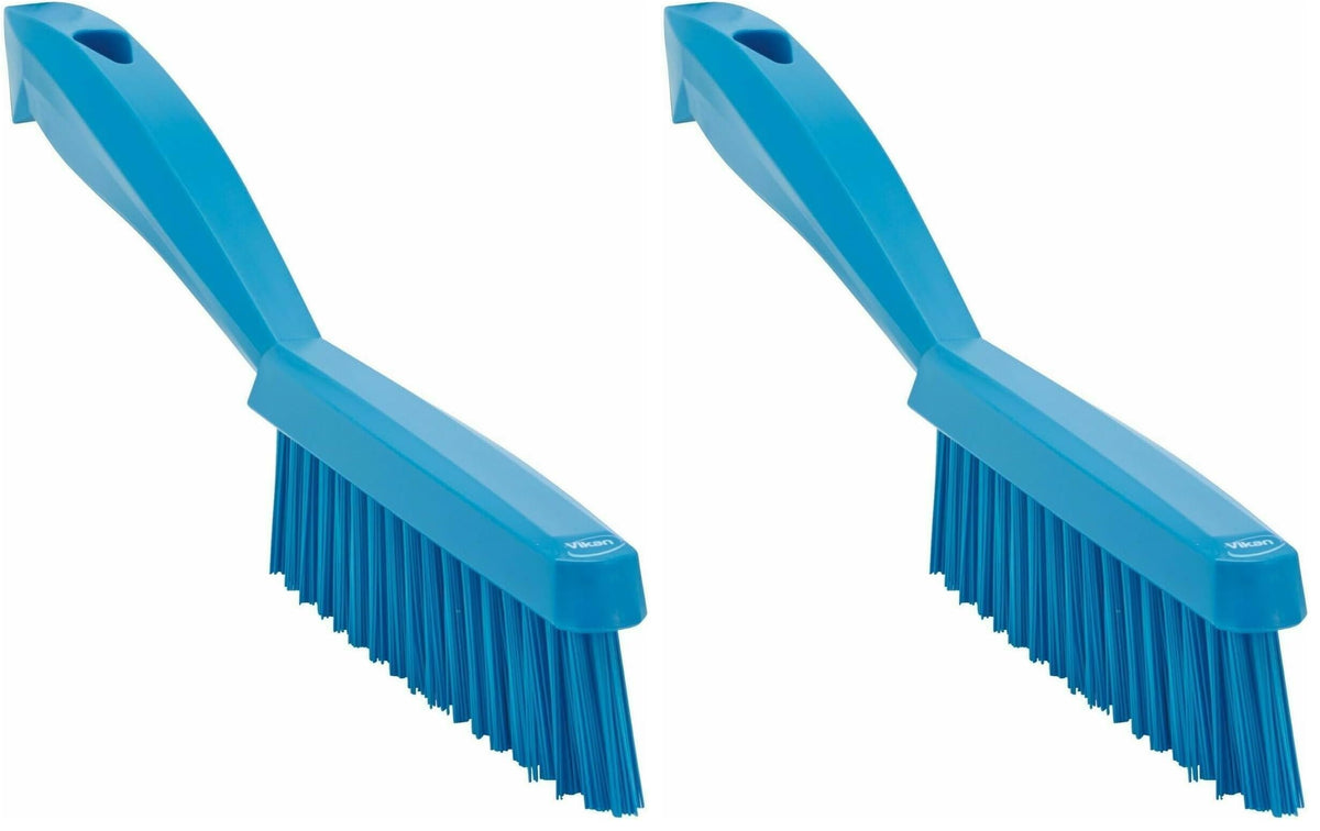 Vikan 41953 Slim Hand Brush - Stiff Bristles for Detail Cleaning & Sweeping | Blue, Pack of 2