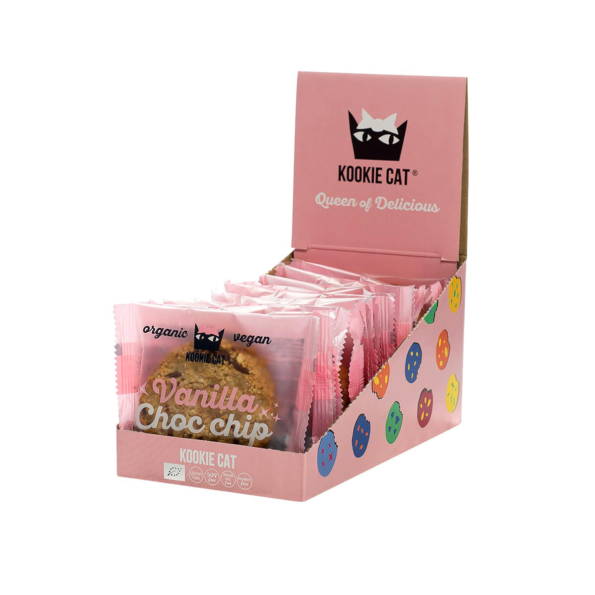Kookie Cat Vanilla Choc Chip Cookies - Vegan, Gluten-Free, 12 Pack