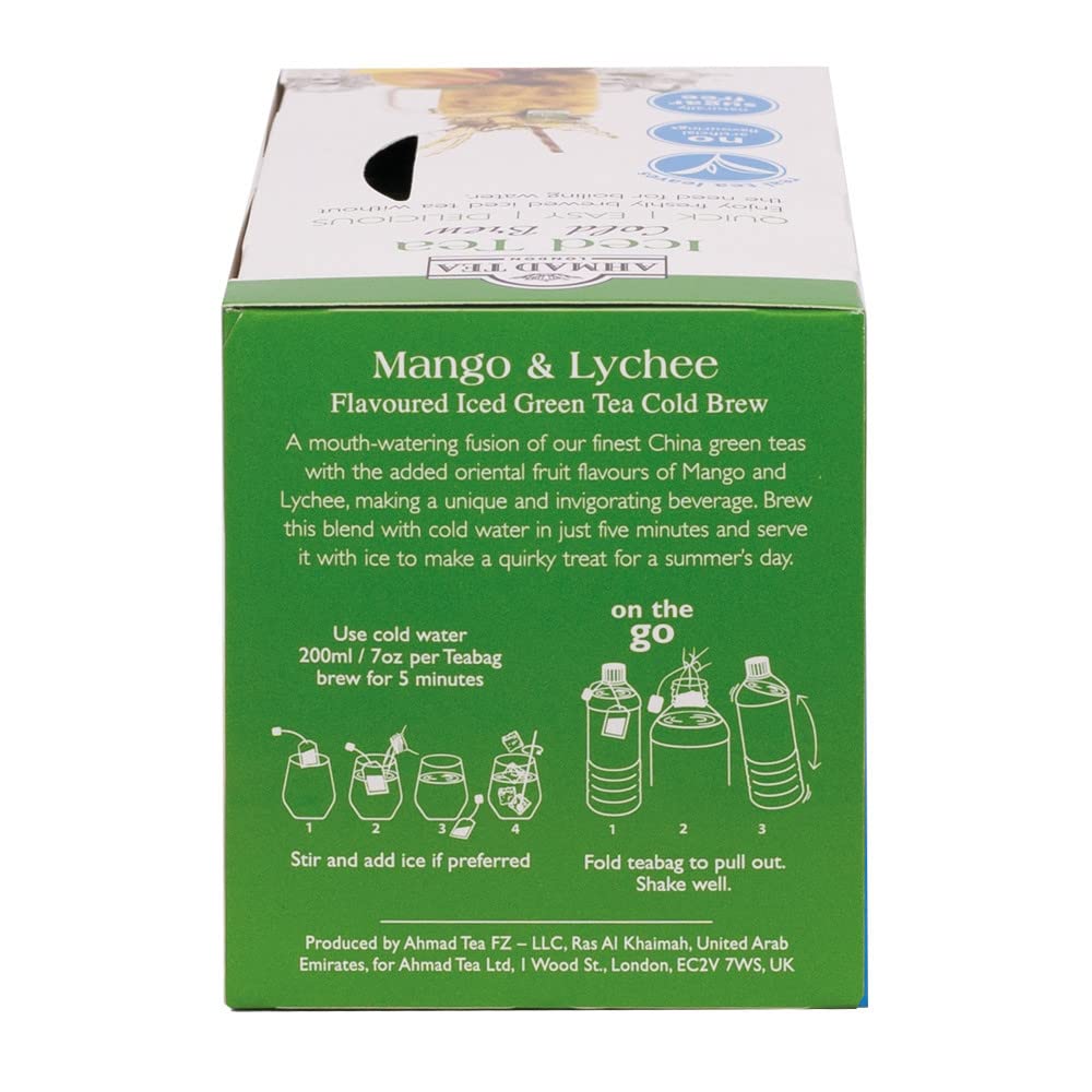 Ahmad Tea Mango & Lychee Cold Brew Green Tea - 20 Count Foil Tea Bags | Pack of 5 6