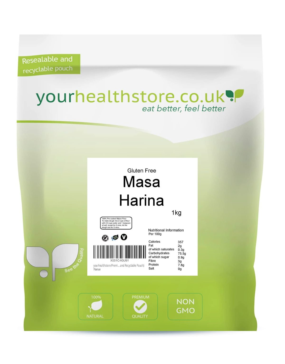 yourhealthstore Masa Harina Flour - Gluten Free, Wheat Free, Non-GMO | 1kg