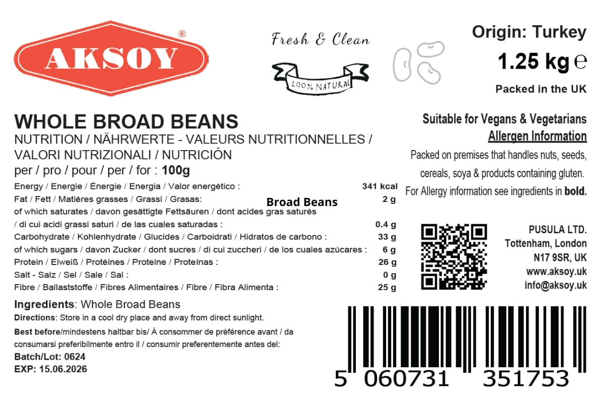 AKSOY Whole Broad Beans - 1.25 kg Pack | High Fibre | Resealable Pouch 4