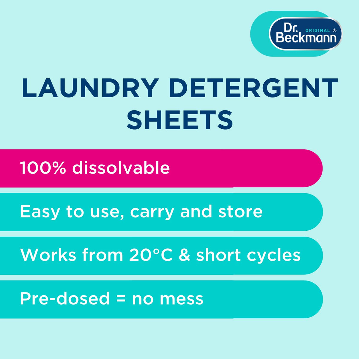 Dr. Beckmann Laundry Detergent Sheets - Fresh Blossom Scent | 100 Count (2x50)