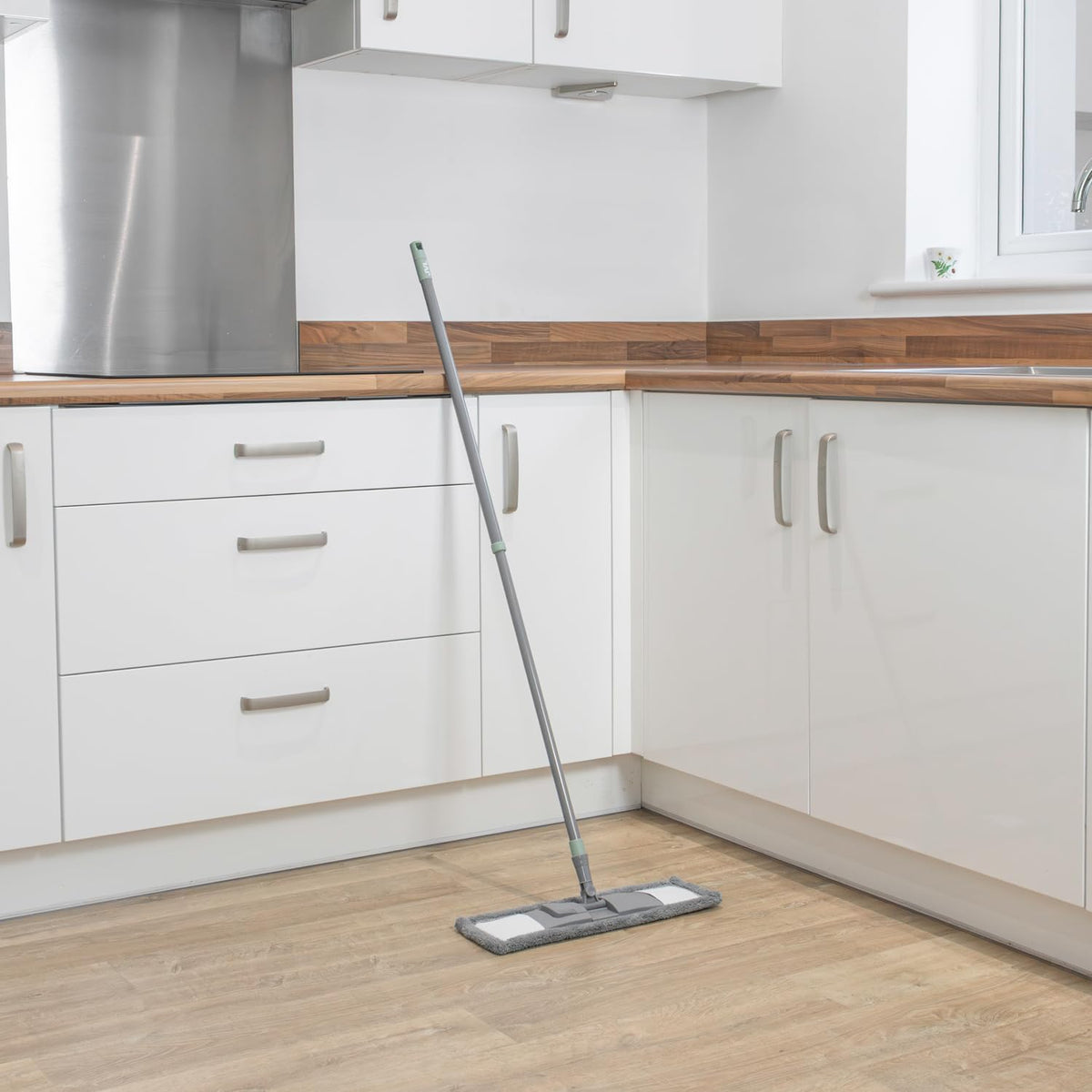 JVL Extended Microfibre Flat Mop - Machine Washable Head | Telescopic Handle | Grey 7