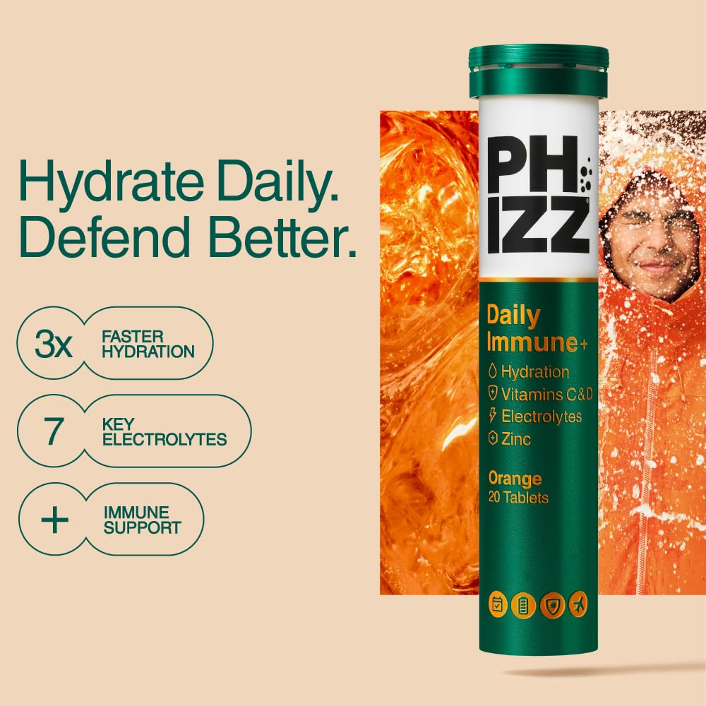 Phizz Daily Immune+ Orange Effervescent Tablets - Hydration, Immunity, Electrolytes & Vitamins | 20 Count 2