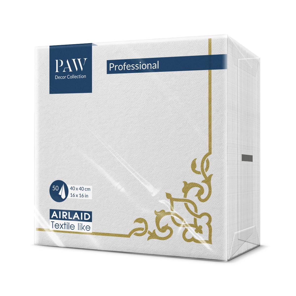 PAW Decor Collection Linen Feel Napkins - Elegant Frame Gold | 40 x 40 cm | 50 Pack 1