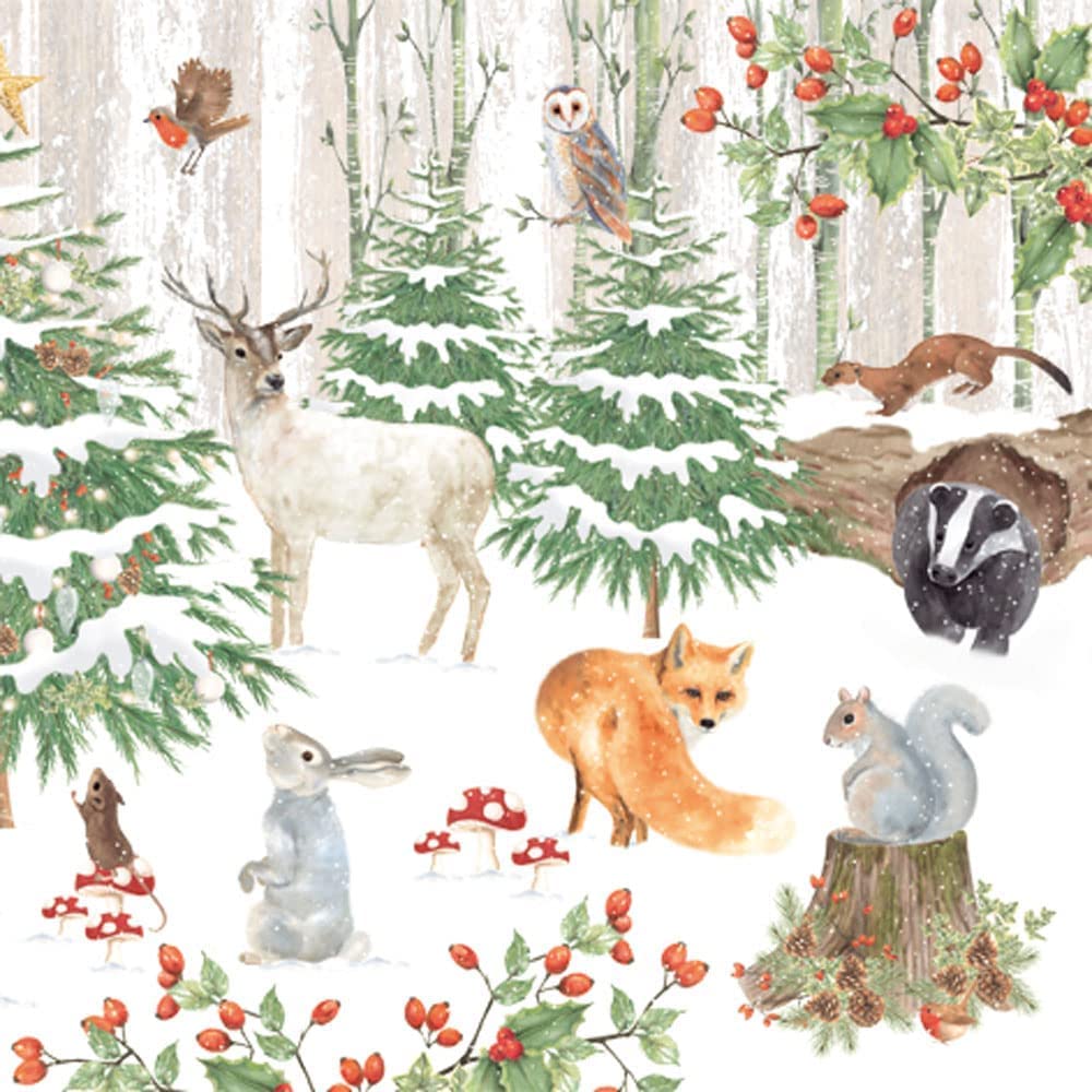 Anniversary House Festive Woodland Luxury Christmas Napkins - 3-Ply, 33cm Lunch Size | Pack of 20