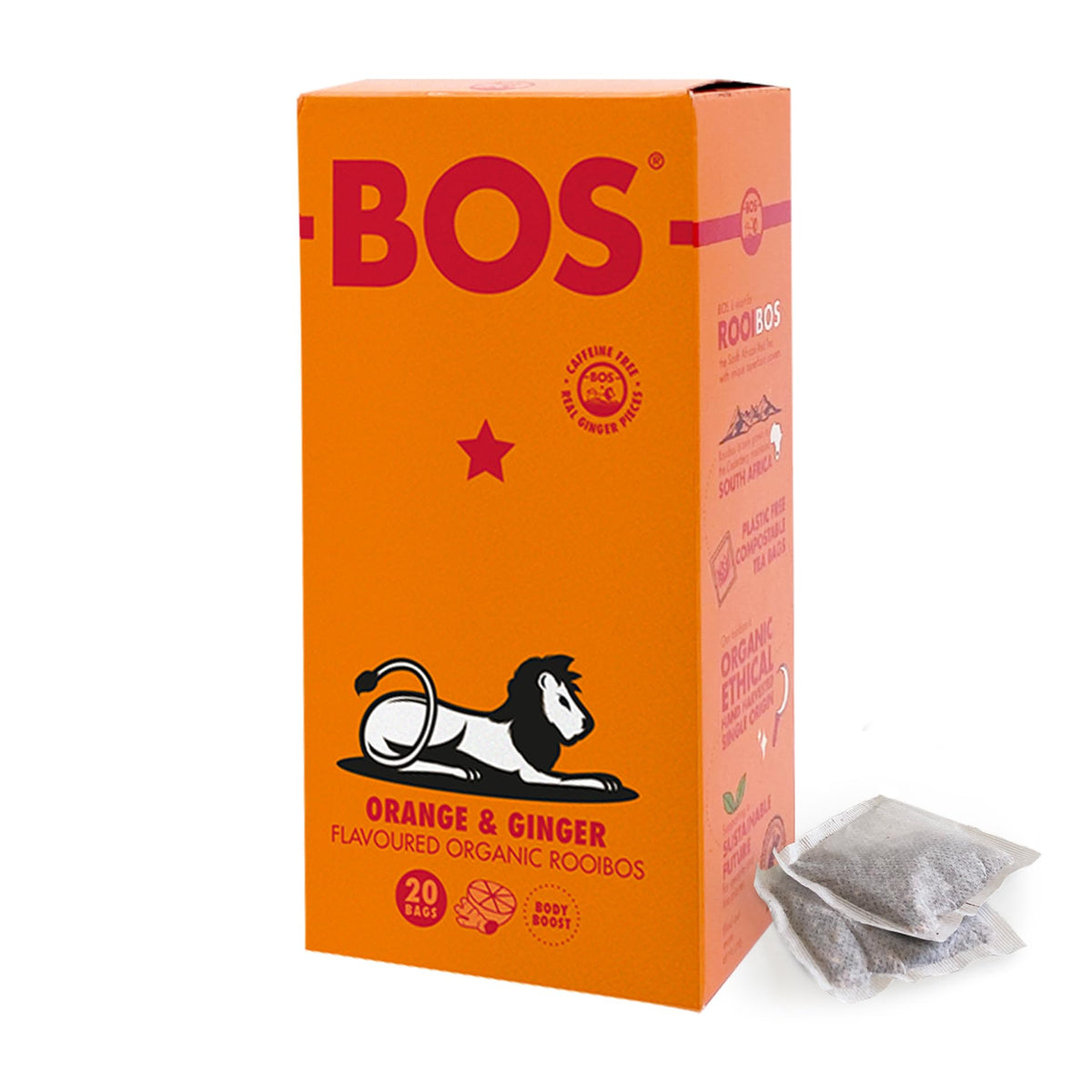 BOS Organic Orange & Ginger Rooibos Tea Bags - 50g Carton, 20 Teabags