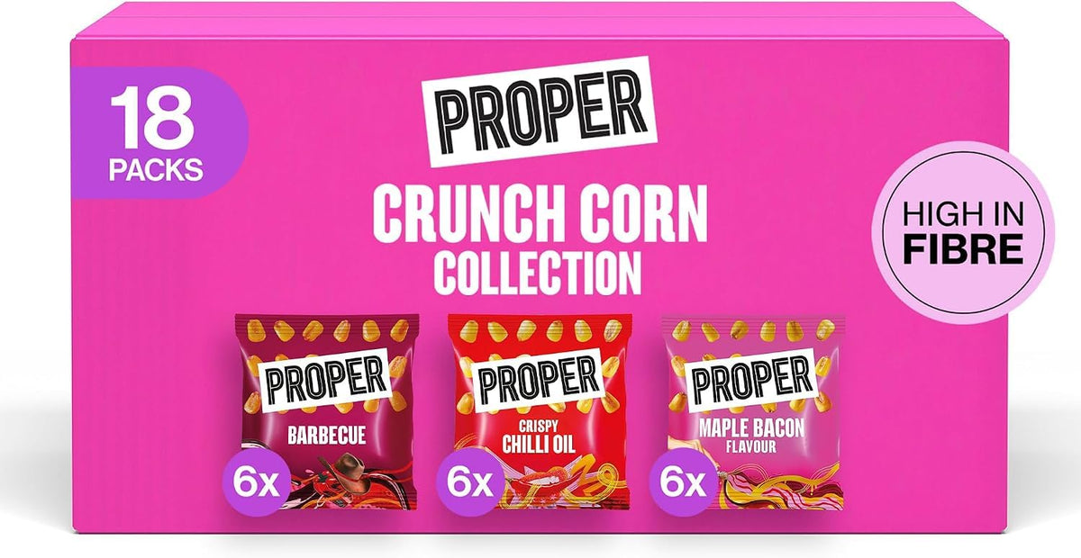 PROPER Crunch Corn Collection - 18 x 20g Snack Bags | Plant-Based, Gluten-Free
