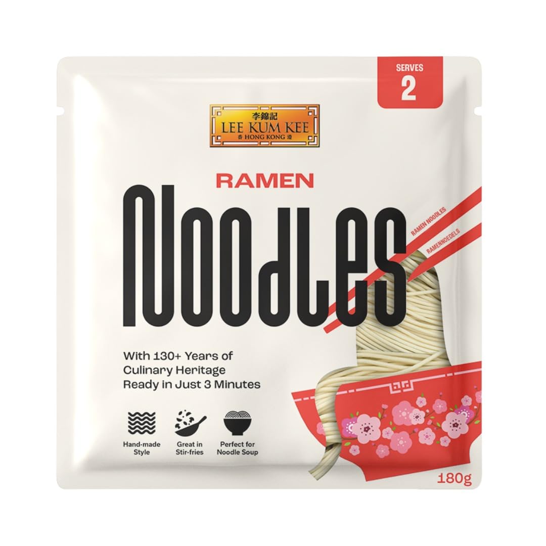 Lee Kum Kee Knife-Cut Ramen Noodles - Hearty Chewy Bite, Ready in 5 Minutes, Great Sauce Cling | 180 g (Pack of 6)