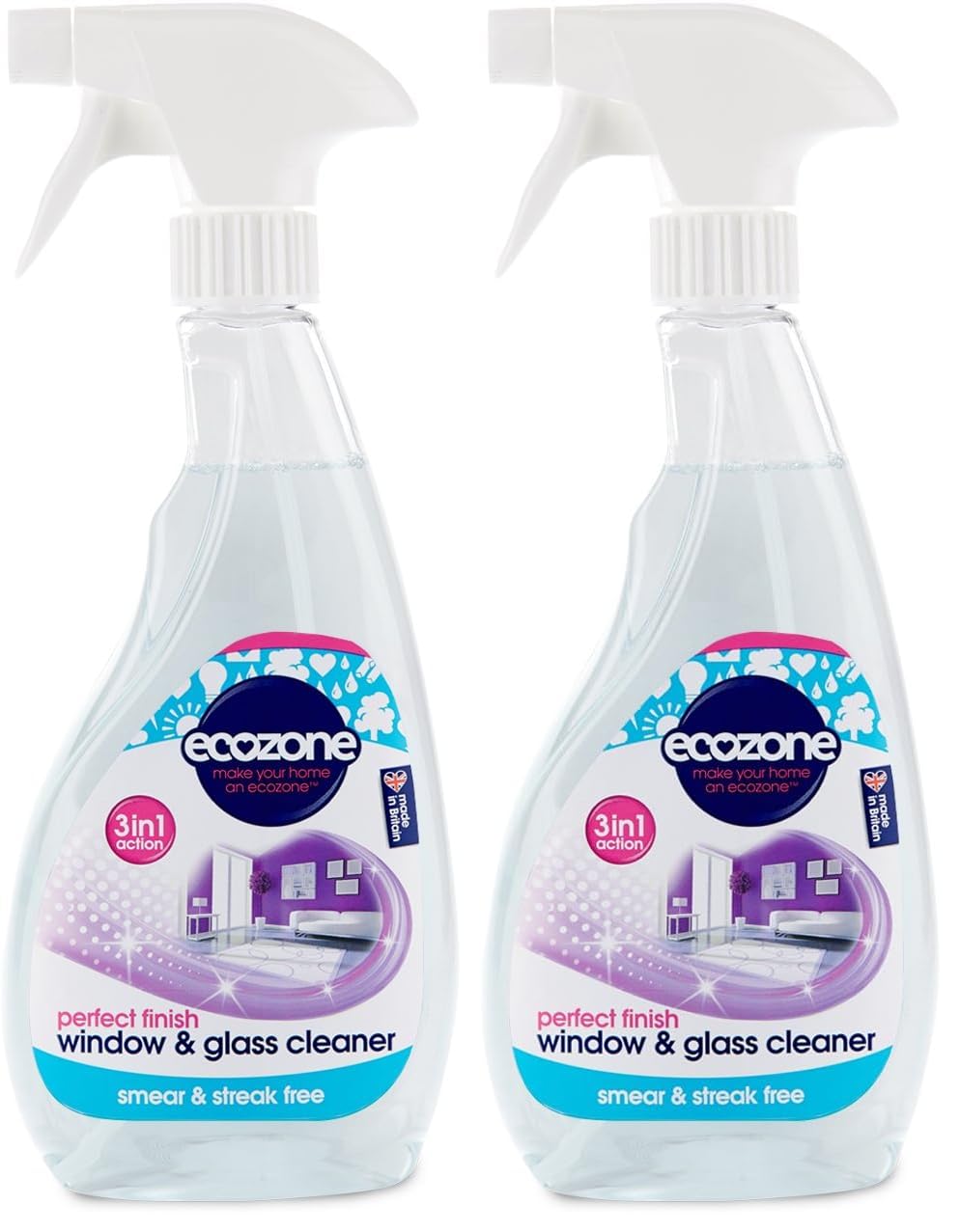 Ecozone Window & Glass Cleaner Spray - Streak-Free Shine, Citrus Scent, 500ml (Pack of 2)