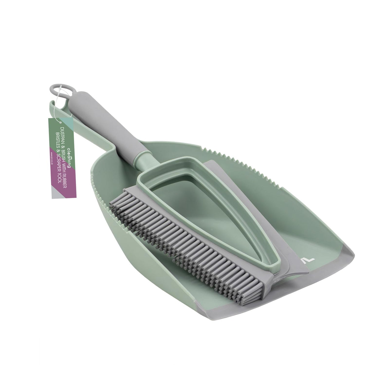 JVL Rubber Dustpan and Brush - Handheld Floor Sweeper with Rubber Bristles | Green | Includes Dustpan and Brush