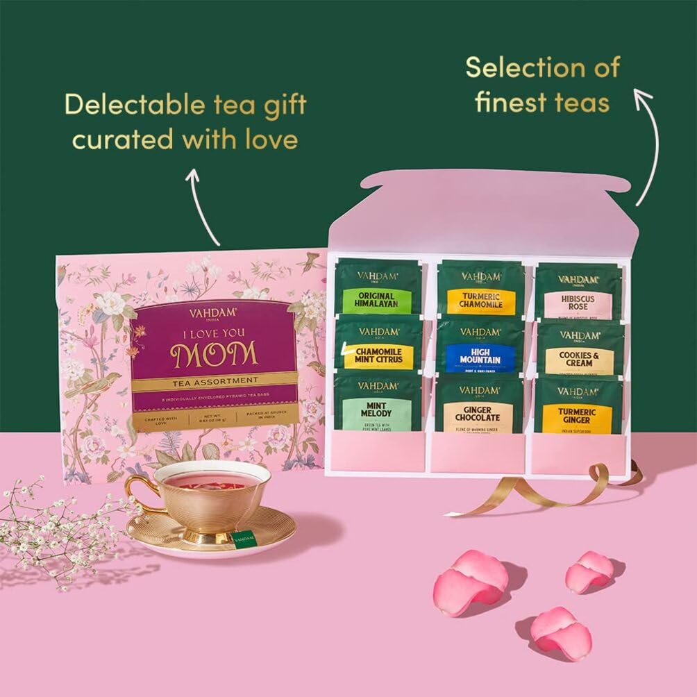 VAHDAM Limited Edition Tea Gift Set for Mom | 9 Assorted Long Leaf Pyramid Tea Bags 5