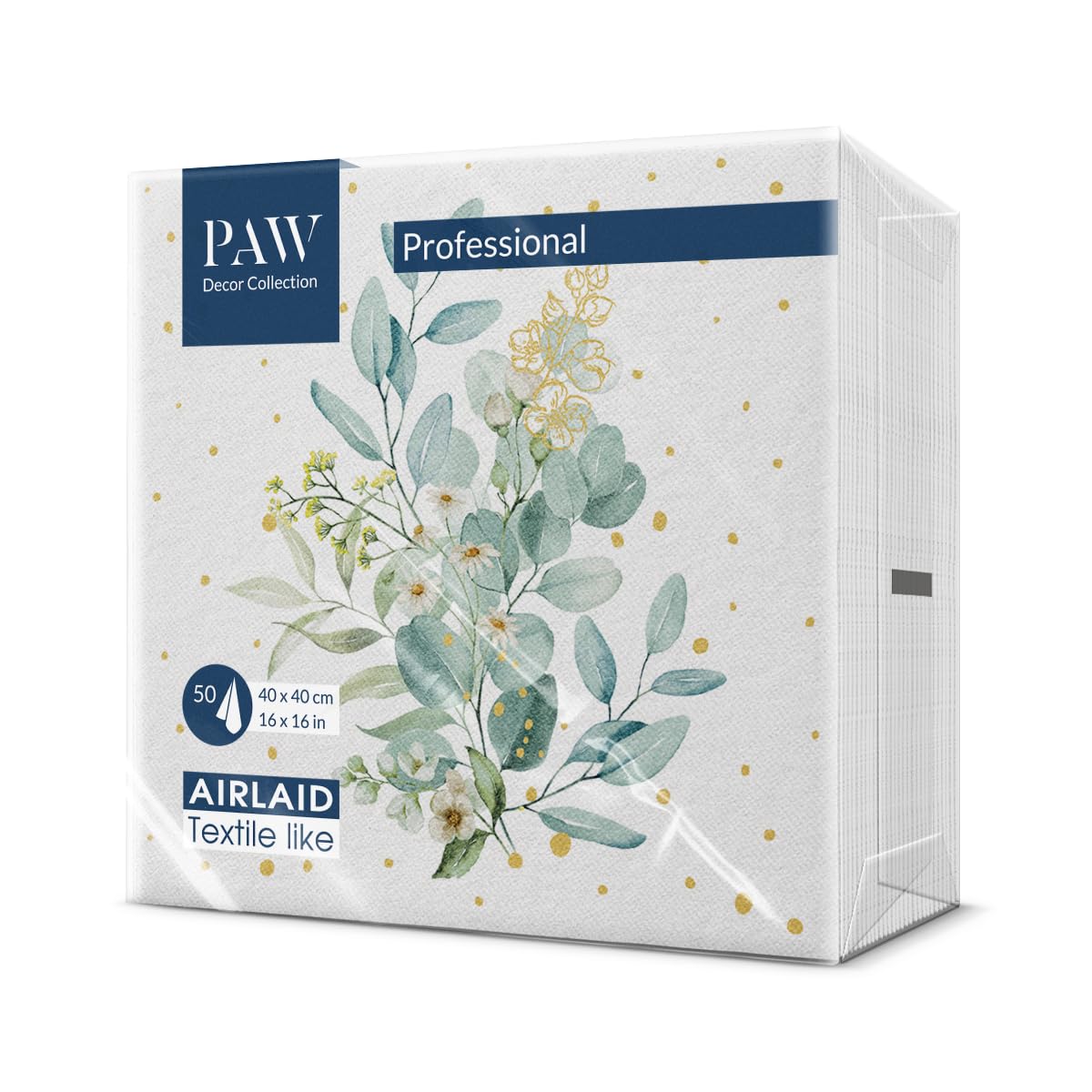 PAW Linen Feel Napkins - Eucalyptus Bouquet | 40 x 40 cm | 50 Pack