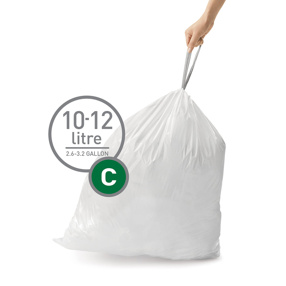 simplehuman Code C Custom Fit Bin Liners - 12 Litre Capacity, White Plastic, Pack of 20