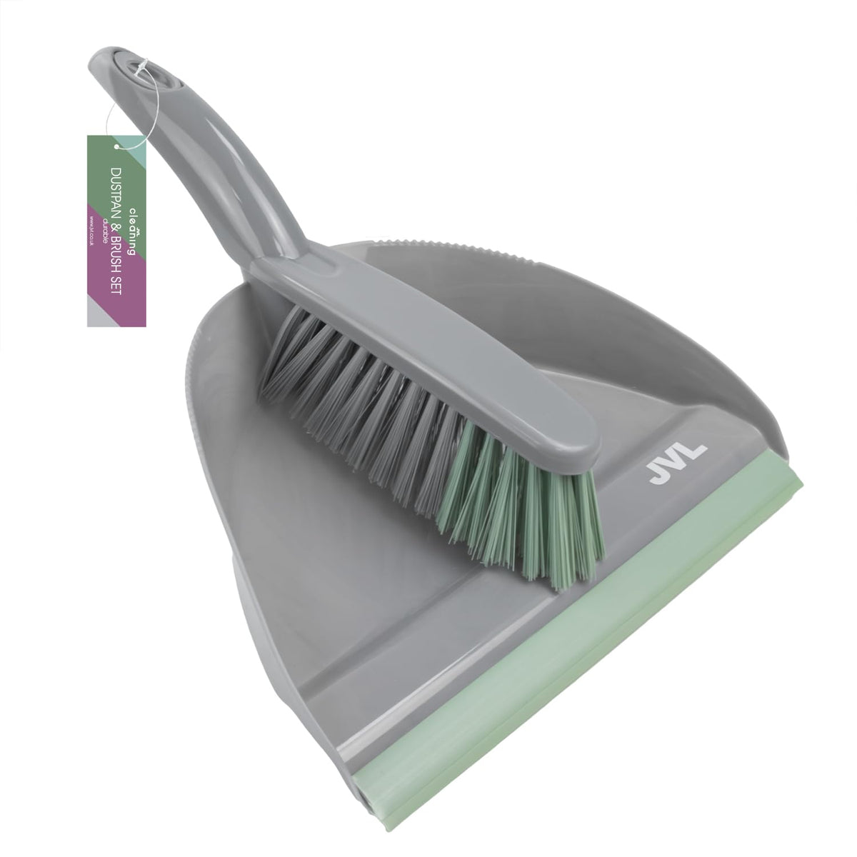 JVL Dustpan and Brush Set - Handheld Home Cleaning | Floor Sweeper | Grey