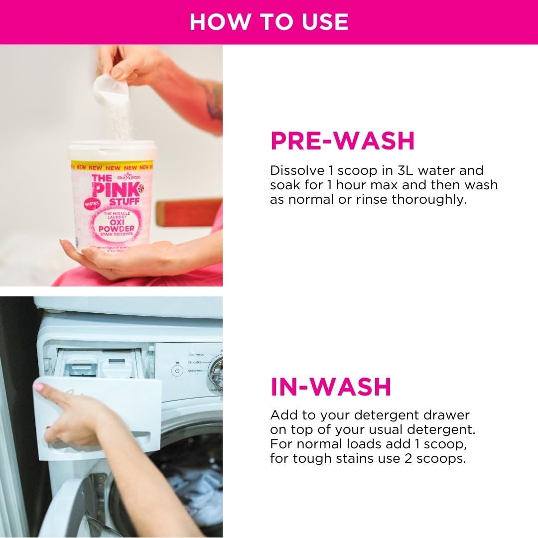 THE PINK STUFF Miracle Laundry Oxi Powder - Stain Removal for Whites | 1kg 6