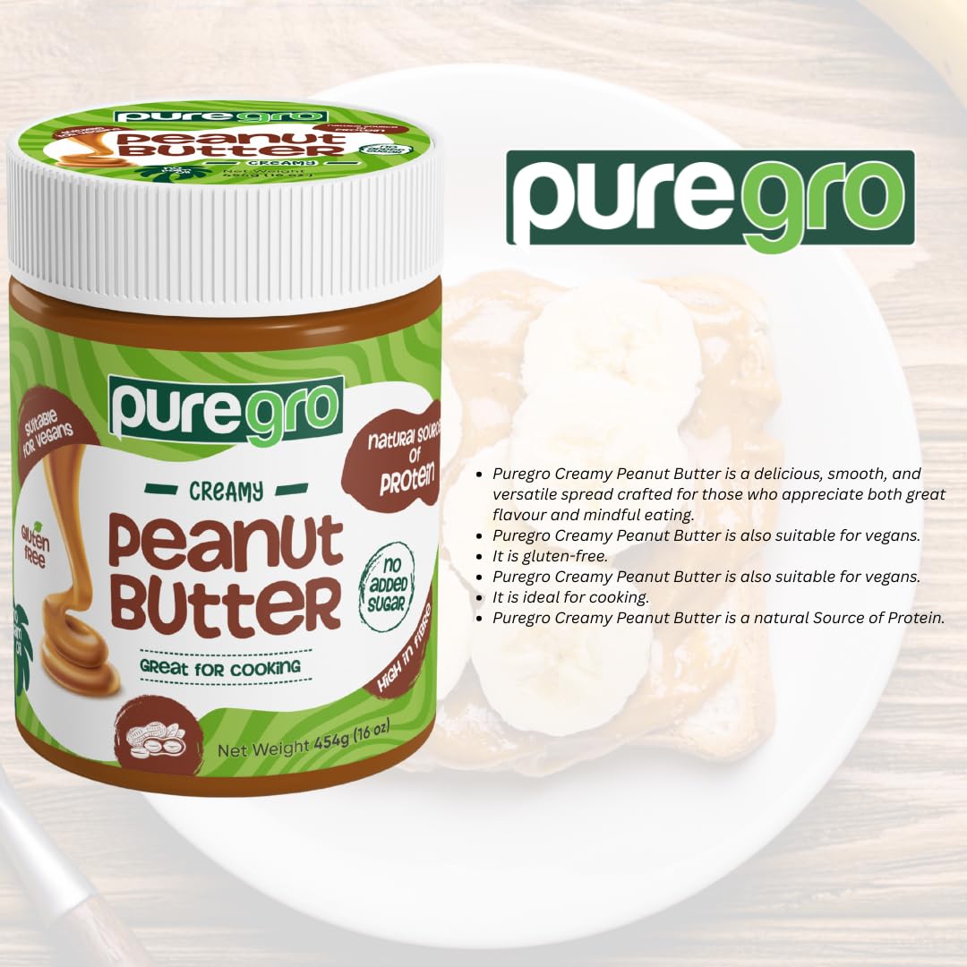 Puregro Creamy Peanut Butter - High Protein, Vegan, Gluten-Free | 454g 4